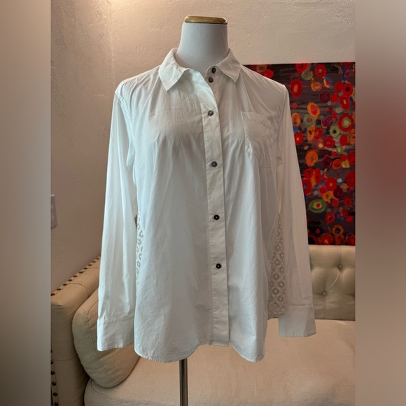CINQ Á SEPT white crisp blouse with a crochet back M - Picture 5 of 11